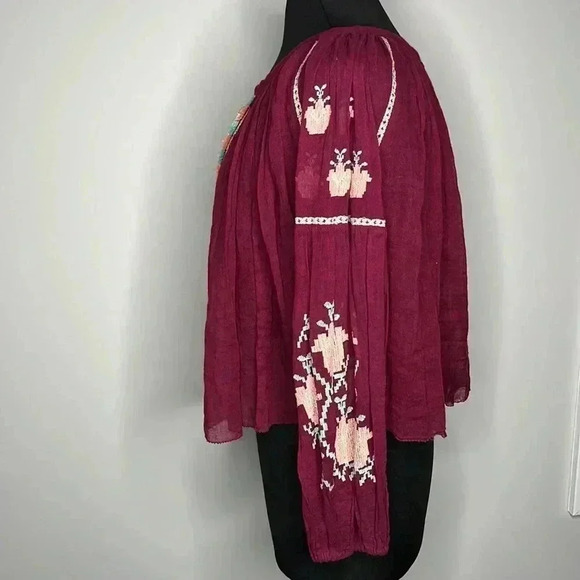 Free People One Boho Flowy Embroidered Cropped Blouse Size XS - Picture 3 of 8